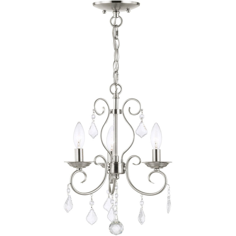 17'' Three-Light Dimmable Chandelier With Shades - Nickel / Pearl Silver