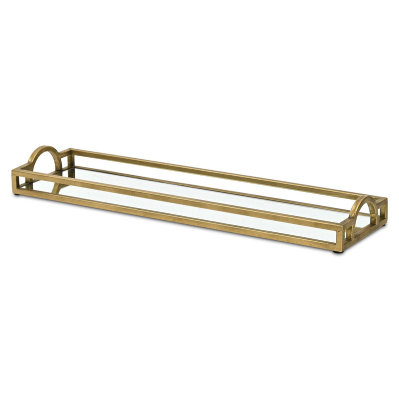 24" Mirrored Glass Handmade Vanity Tray With Handles - Gold