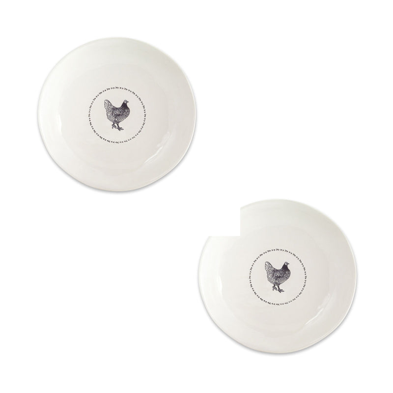 Cement Chicken Decorative Bowl (Set of 2) - White And Black