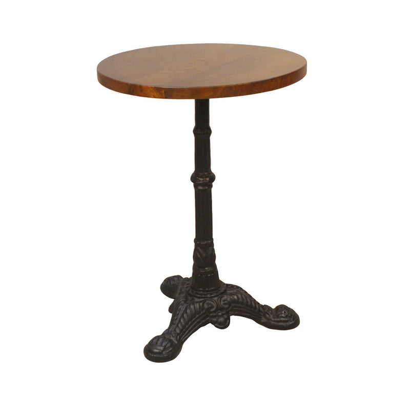 Solid Wood And Iron Round End Table - Black And Wood Brown