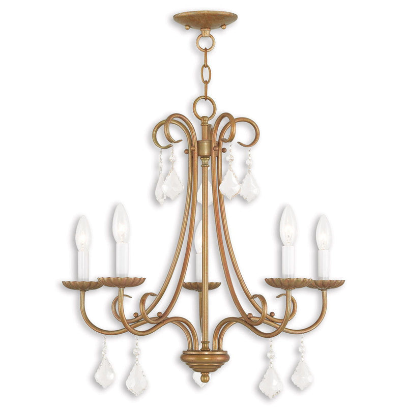 22" Five Light Dimmable Chandelier With Shades - Antiqued Gold