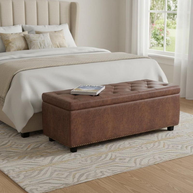 48" Upholstery Storage Ottoman - Dark Brown / Brown