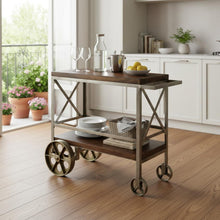 Load image into Gallery viewer, Vintage Style Rolling Server Bar Cart - Dark Brown
