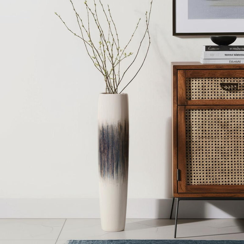 Abstract Tapered Floor Vase (576743) - Cream / Brown / Cream