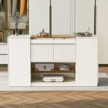 Load image into Gallery viewer, Modern Luxury Multi-Functional Island Vanity Dresser And Storage Cabinet With Glass Tabletop, Display Shelf, 6 Drawers For Walk In Wardrobe And Bedroom - Cream White
