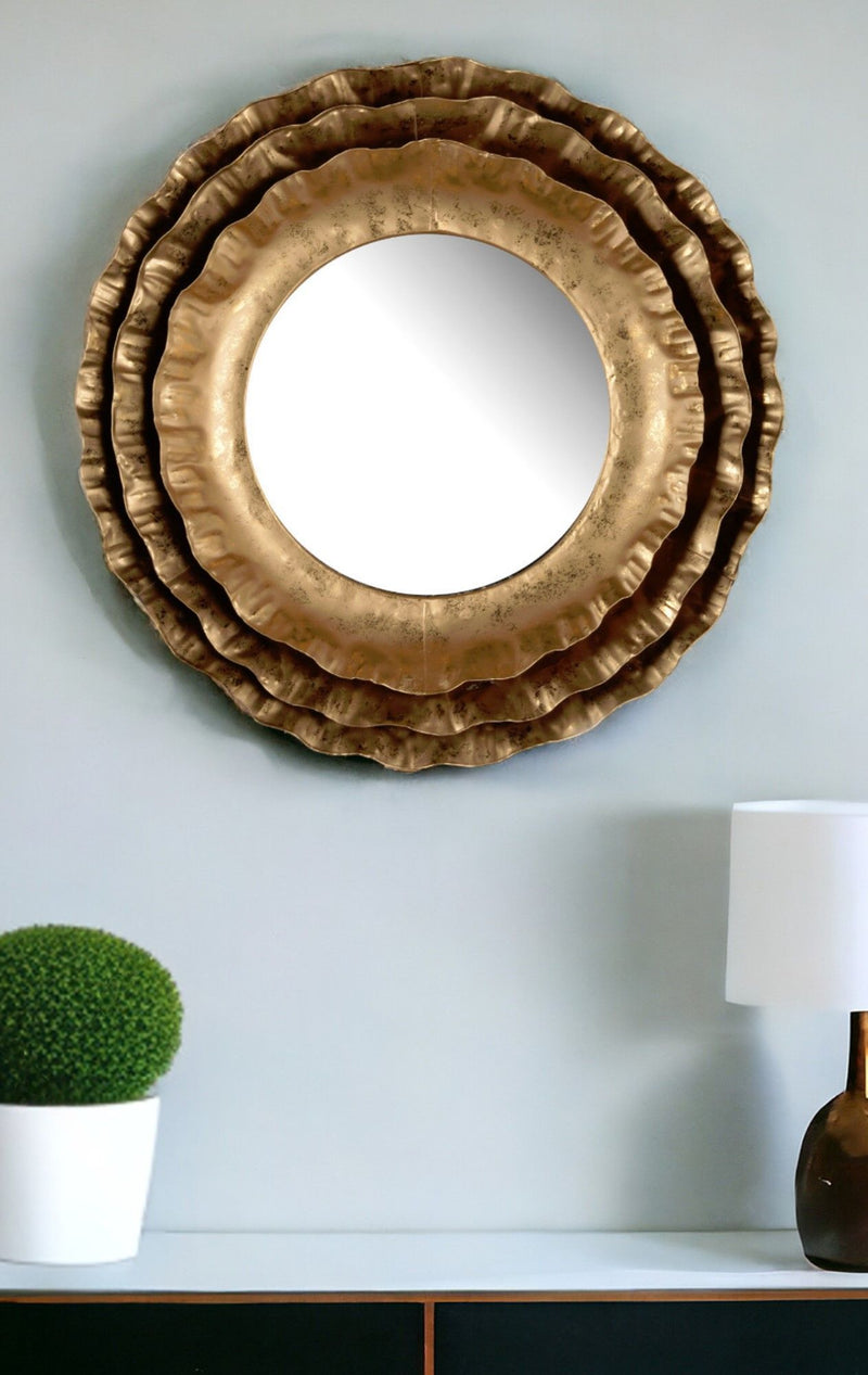 16" Round Iron Framed Accent Mirror - Gold