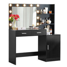 Load image into Gallery viewer, Vanity Desk With Mirror And Lights, 46.4In Dressing Table With 2 Large Drawer &amp; Large Vertical Organizer, 3 Level Dresser &amp; 3 Lighting Modes Adjustable Brightness, Suitable For Bedroom
