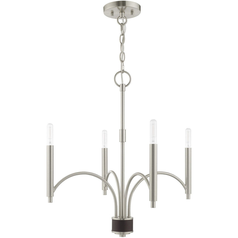 22" Four Light Metal Dimmable Chandelier With Shades - Nickel