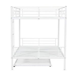 Full Over Full Metal Bunk Bed with Trundle, White