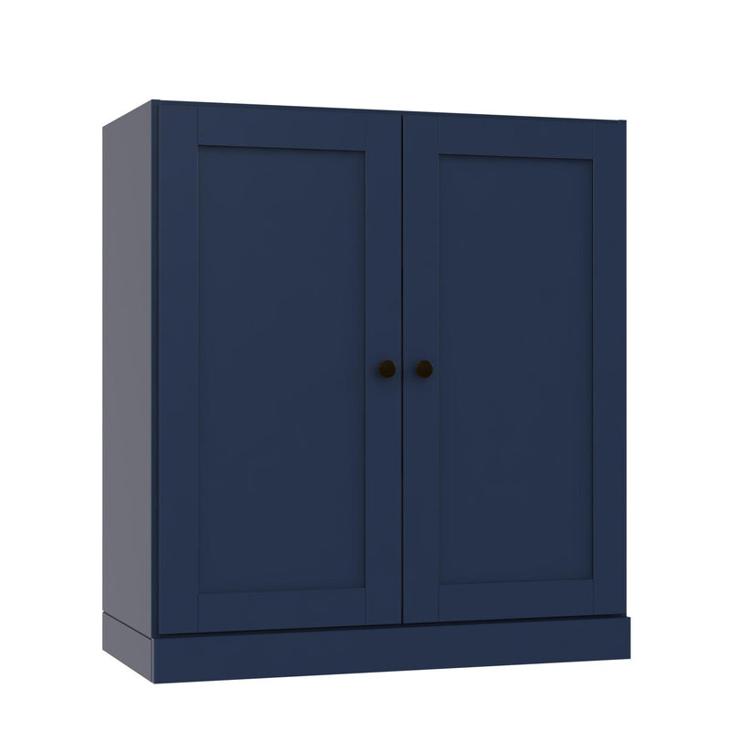 Adjustable Three Tier Library Bookcase With Two Doors - Navy Blue