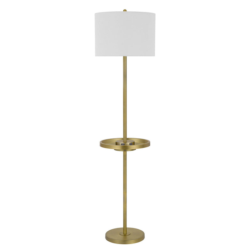 Tray Table Floor Lamp With White Drum Shade - Nickel