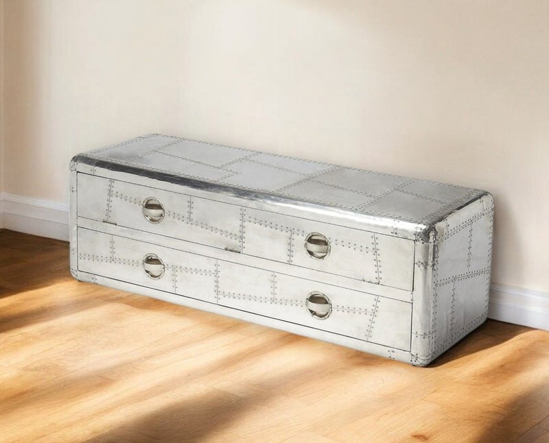 Solid And Manufactured Wood Cabinet Enclosed Storage TV Stand - Silver