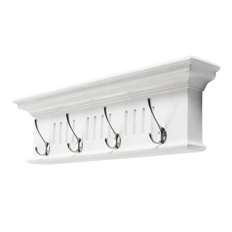 28" Wood Four Hook Wall Mount Coat Rack - White