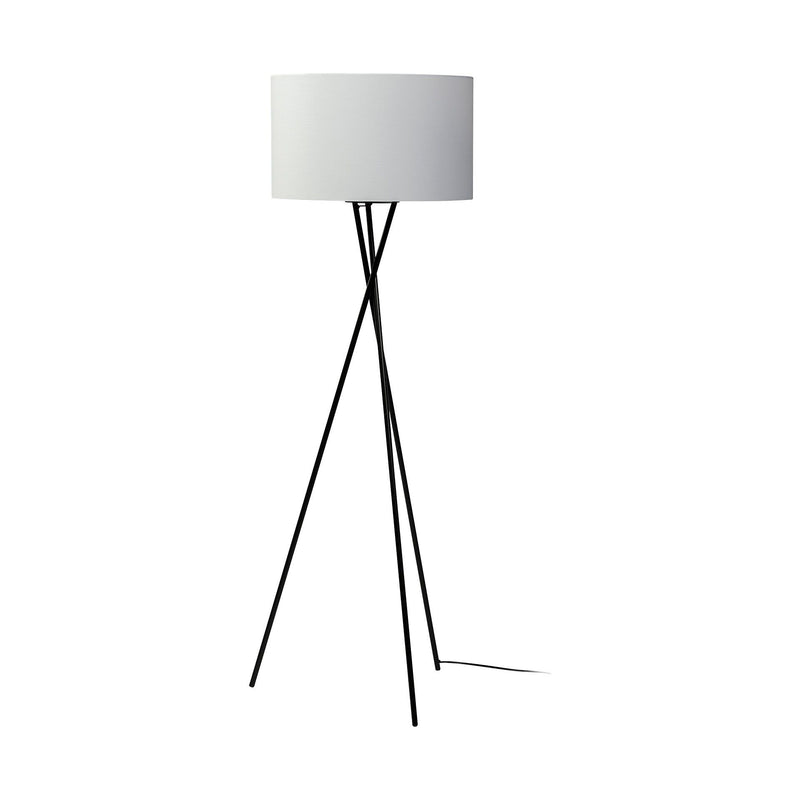 Tripod Floor Lamp With White Fabric Drum Shade - Black