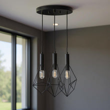 Load image into Gallery viewer, Three Light Metal Chandelier With Shades - Black / Clear
