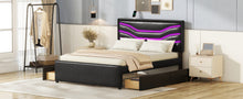 Load image into Gallery viewer, Queen Size Upholstered Storage Platform Bed with LED, 4 Drawers and USB Charging, Black
