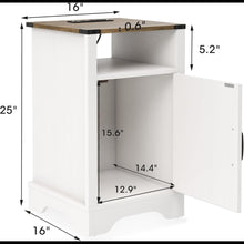 Load image into Gallery viewer, Farmhouse Nightstand With Charging Station &amp; Storage
