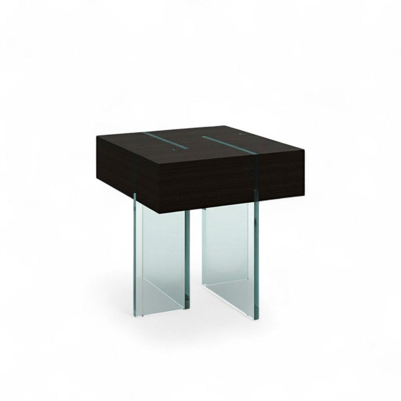 Glass Square Sled End Table - Clear / Espresso