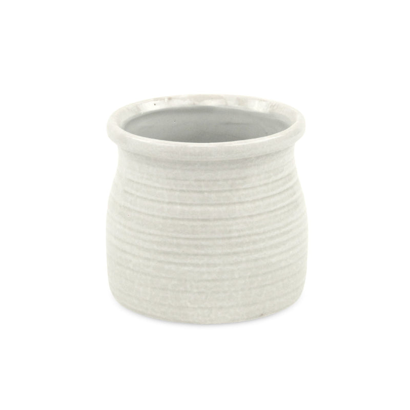Striped Round Pot Planter - White