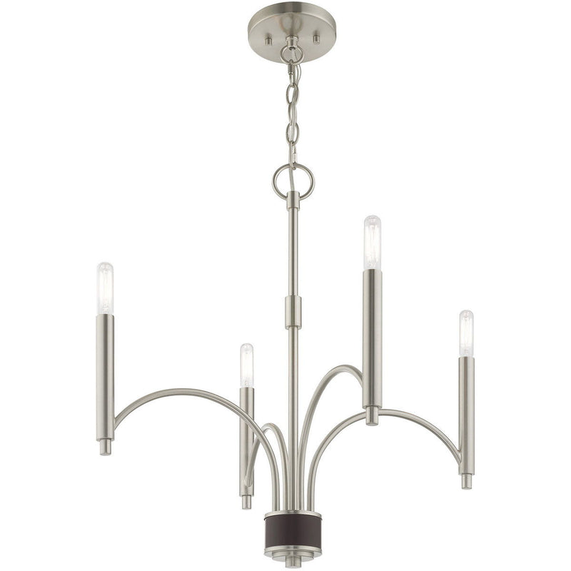 22" Four Light Metal Dimmable Chandelier With Shades - Nickel