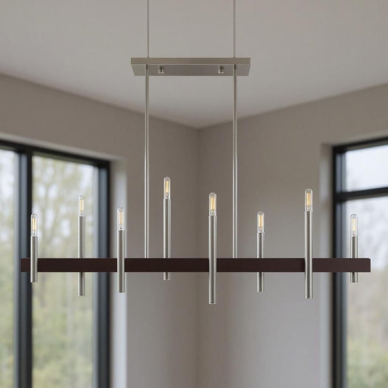 24" Eight Light Dimmable Chandelier With Shades - Nickel