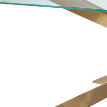 Load image into Gallery viewer, 87" Glass And Metal Cross Leg Base Dining Table - Clear / Gold
