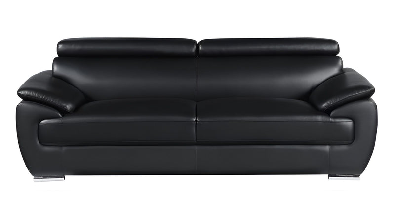 Silver Legs Leather Sofa - Black