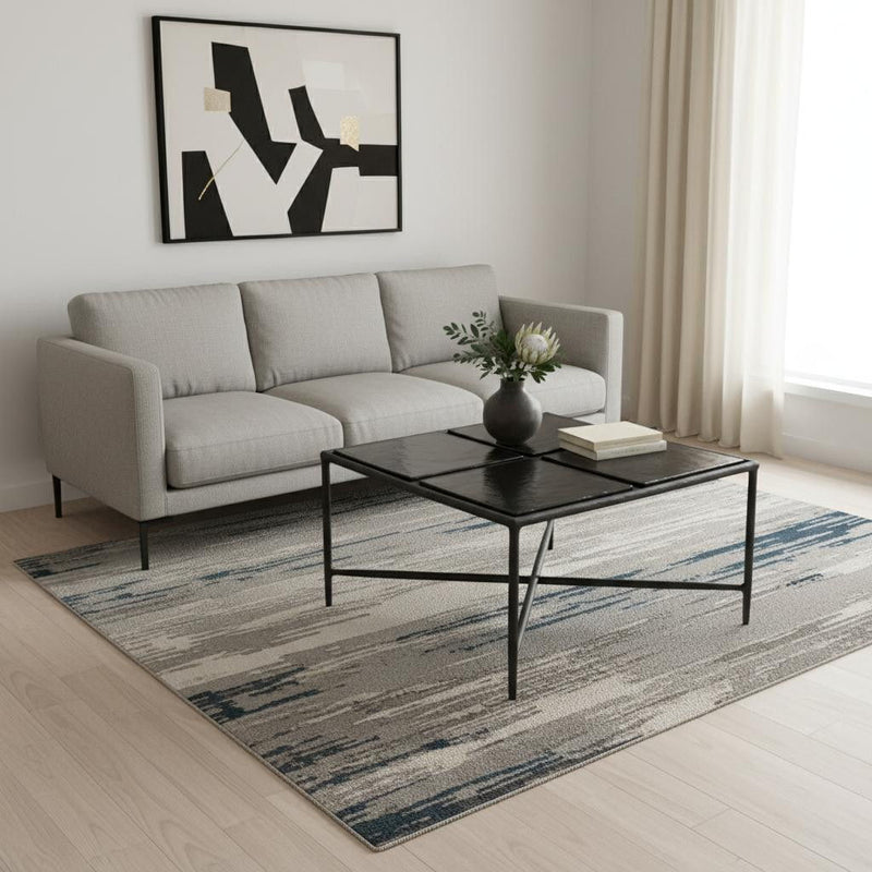 Glass Aluminum Square Pedestal Coffee Table - Black
