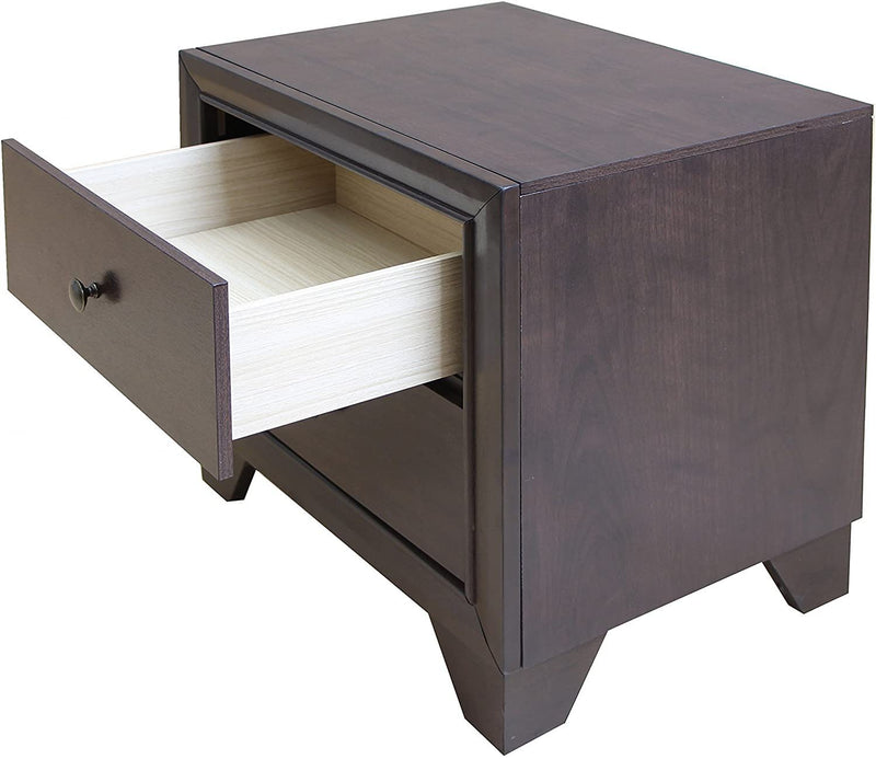 Two Drawers Solid Wood Nightstand - Espresso
