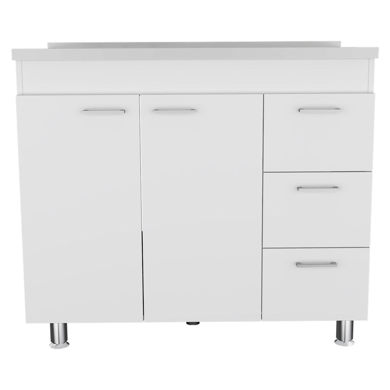Wood Lacquered Door Gloss Finish Door Accent Cabinet With Three Drawers - White