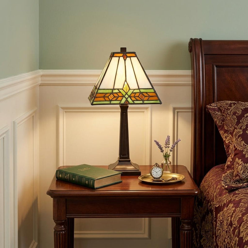 Abstract Square Tiffany Lamp With Square Shade - Bronze