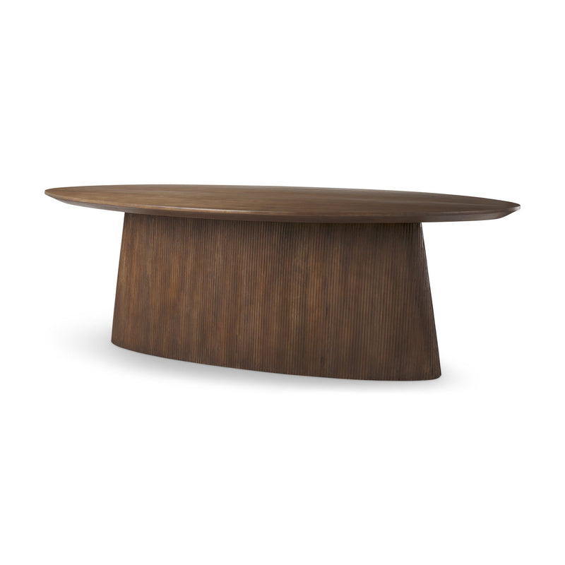 Solid Wood Pedestal Base Oval Dining Table - Brown