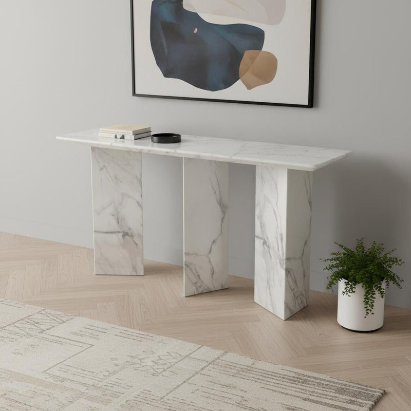 Genuine Marble And Stone Three Leg Console Table - White