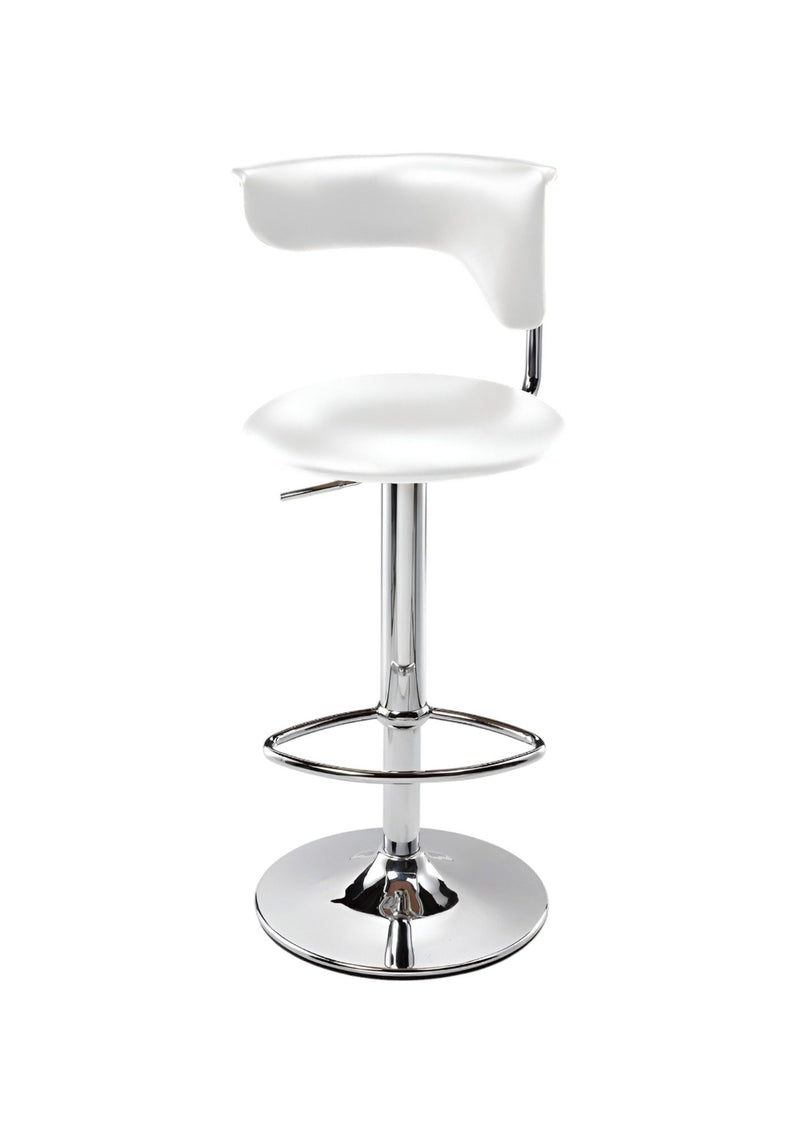 Faux Leather And Metal Low Back Adjustable Height Bar Chair (555041) - White And Silver