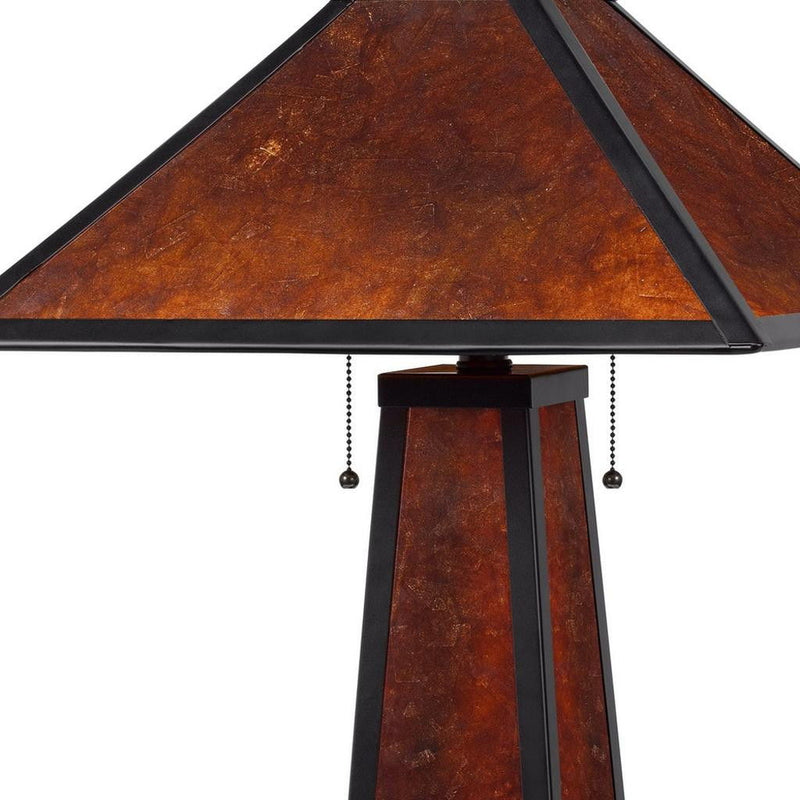 Metal Two Light Table Lamp With Amber Square Shade - Burnt Orange