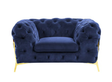 Load image into Gallery viewer, Tufted Velvet And Gold Solid Color Lounge Chair - Blue

