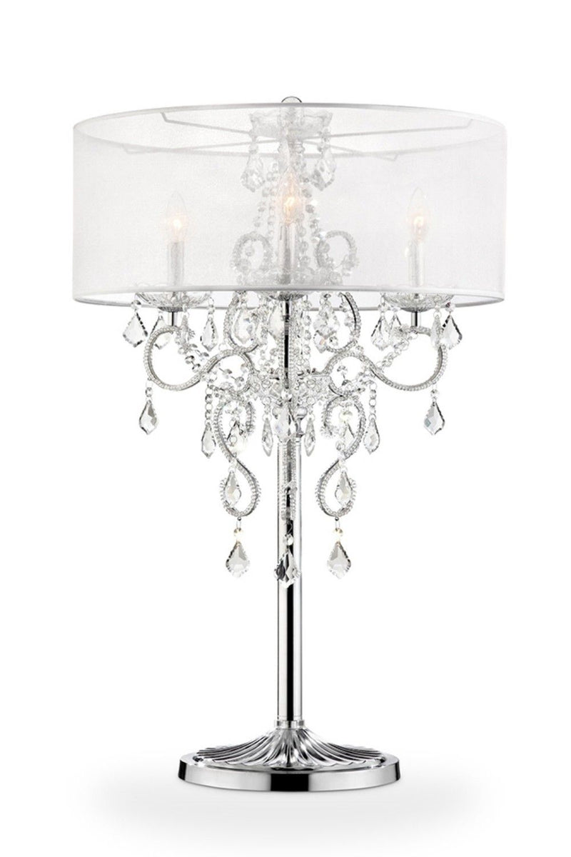 Glam Faux Crystal Accent Table Lamp With See Thru Shade - Silver