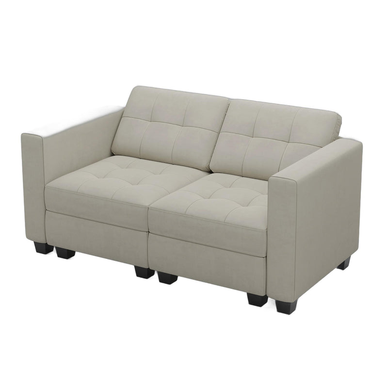 Velvet Modular Loveseat With Storage - Beige And Black