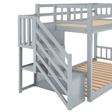 Load image into Gallery viewer, Twin over Twin Floor Bunk Bed, Ladder with Storage, Gray
