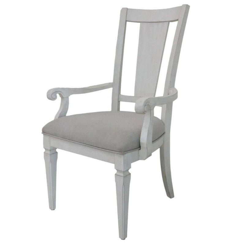 Upholstered Linen Solid Wood Open Back Dining Arm Chairs (Set of 2) - Light Gray