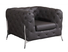 Load image into Gallery viewer, Glam Tufted Leather Armchair - Dark Gray And Chrome
