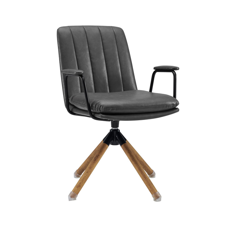 Faux Leather Swivel Arm Chair - Gray And Natural