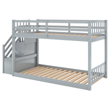 Load image into Gallery viewer, Twin over Twin Floor Bunk Bed, Ladder with Storage, Gray
