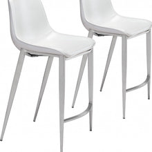 Load image into Gallery viewer, 21.7" x 20.7" x 39.8" Steel Low Back Counter Height Bar Chairs (Set of 2) - White And Silver
