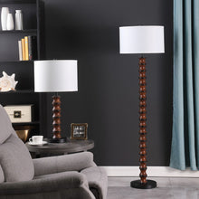 Load image into Gallery viewer, Resin Floor Lamp With White Fabric Drum Shade - Brown / White
