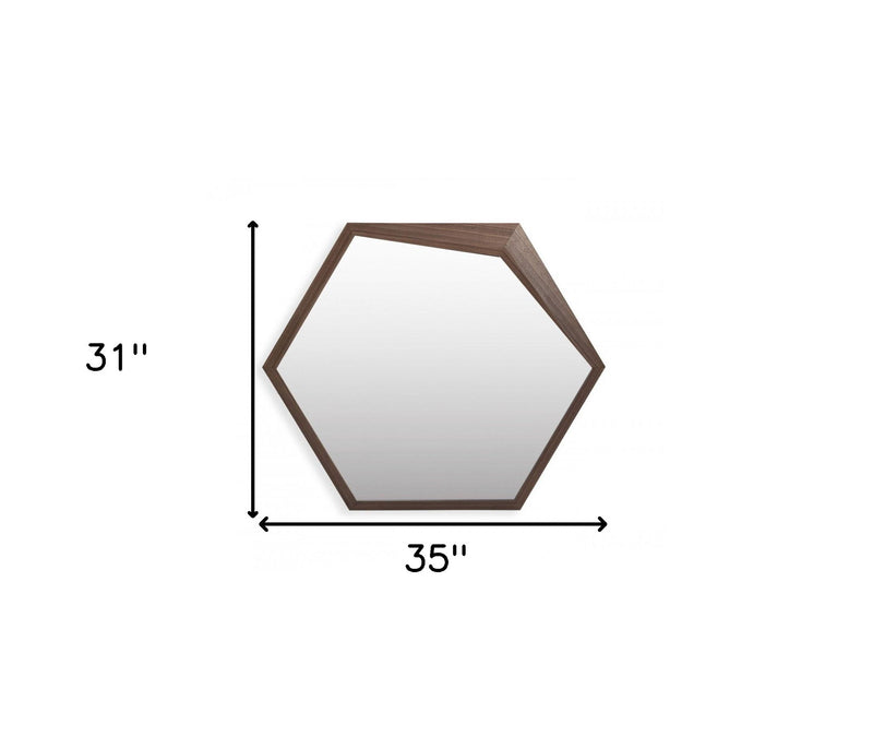 Wood Hexagon Geometric Framed Accent Mirror - Walnut
