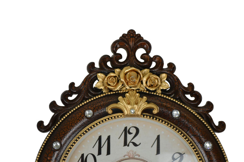Silent Pendulum Ornate Oval Wall Clock - Brown / Gold / White