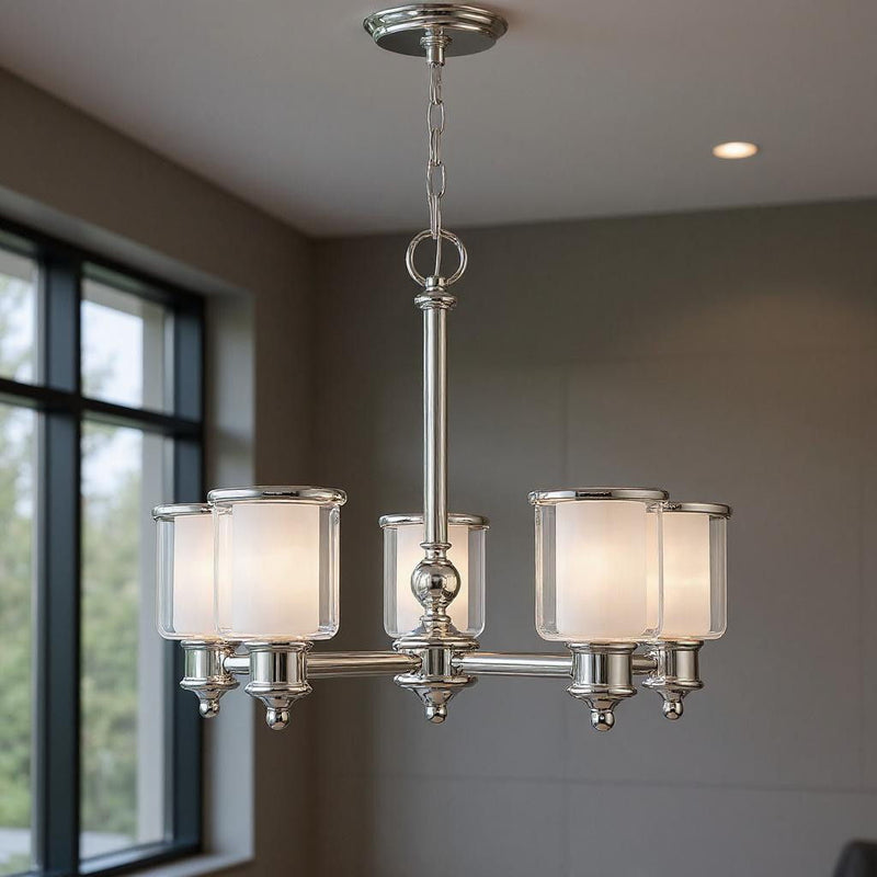 5-Light Dimmable Chandelier With Shades - Nickel