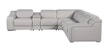 Load image into Gallery viewer, Italian Leather Power Reclining Curved Six Piece Corner Sectional With Console - Light Gray
