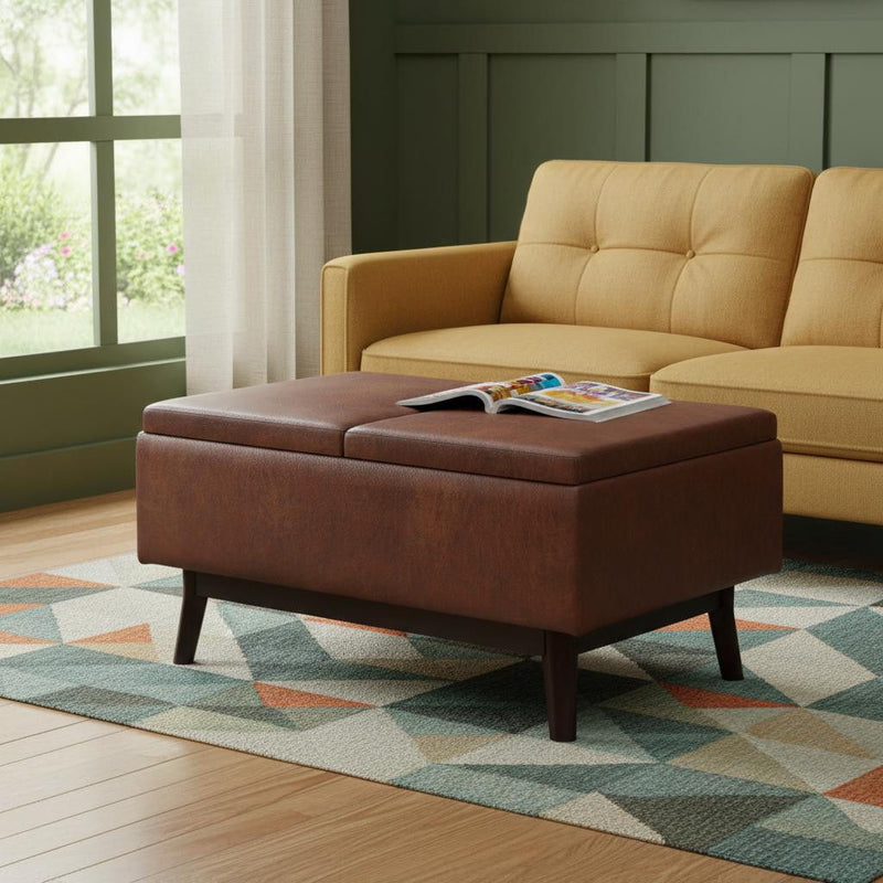 34" Cocktail Ottoman With Storage - Brown